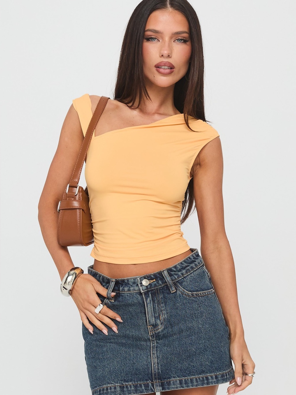 Princess Polly Ander Orange Asymmetrical Ruched Top 8 NEW Y2K Clubwear Party